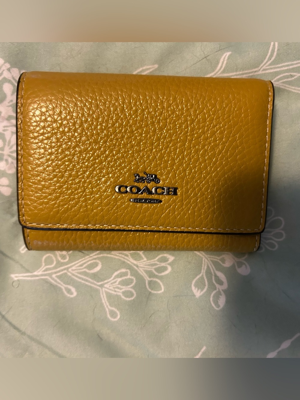 Coach Pebbled Leather Card Holder in Mustard